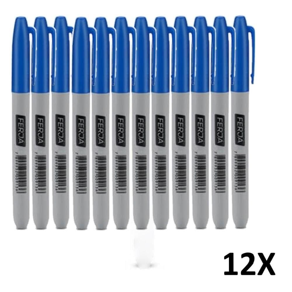 Kit 12 Caneta De Marcação Ponta Fina Cor Azul