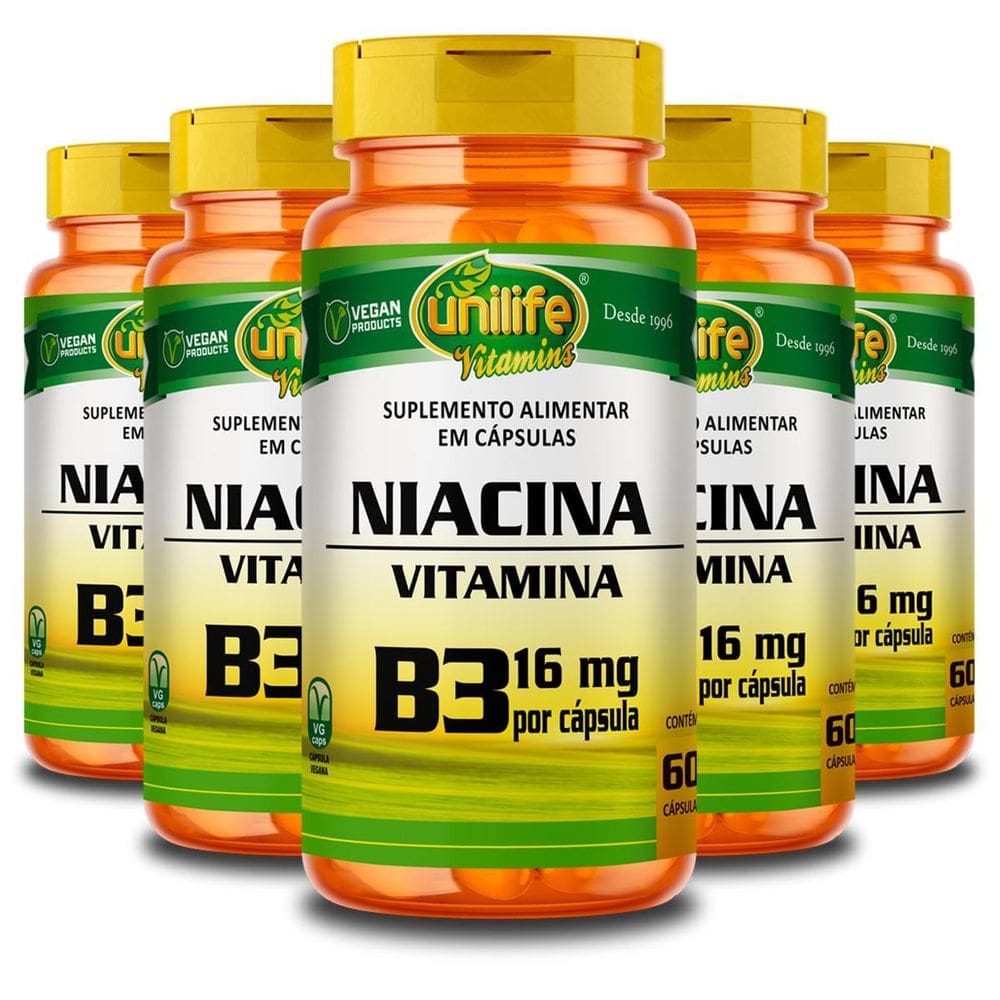 Kit 5 Vitamina B3 Niacina Unilife 60 Cápsulas