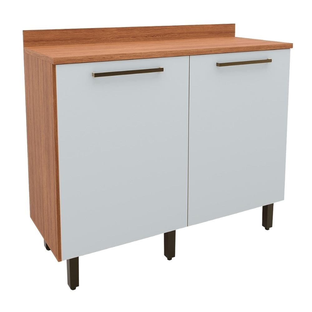 Balcão Gabinete de Cozinha 2 Portas Com Tampo 1,20m Grécia Madeirado/Off White