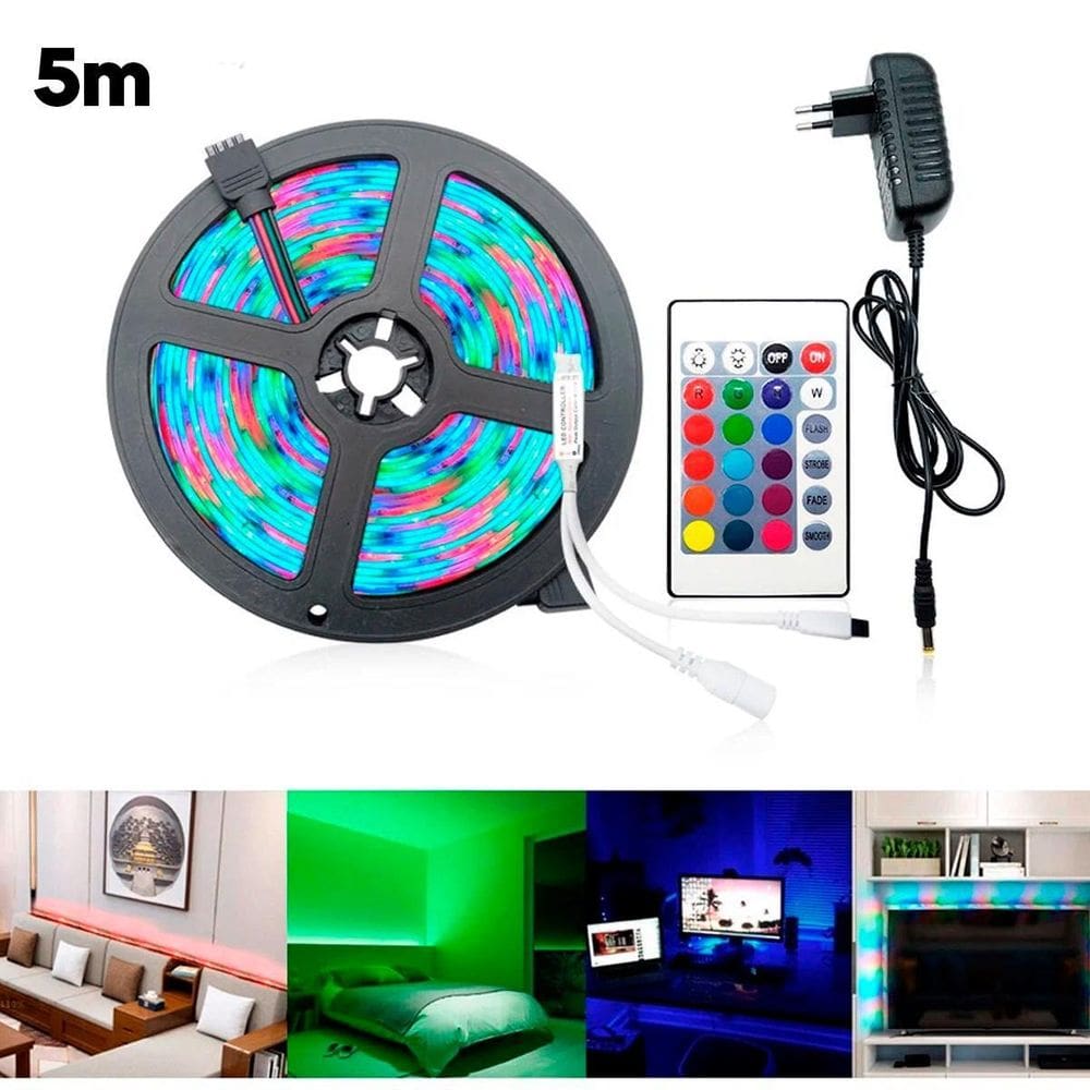 Fita Led Rgb 5M Iluminação Digital Brilho Neon Controlador