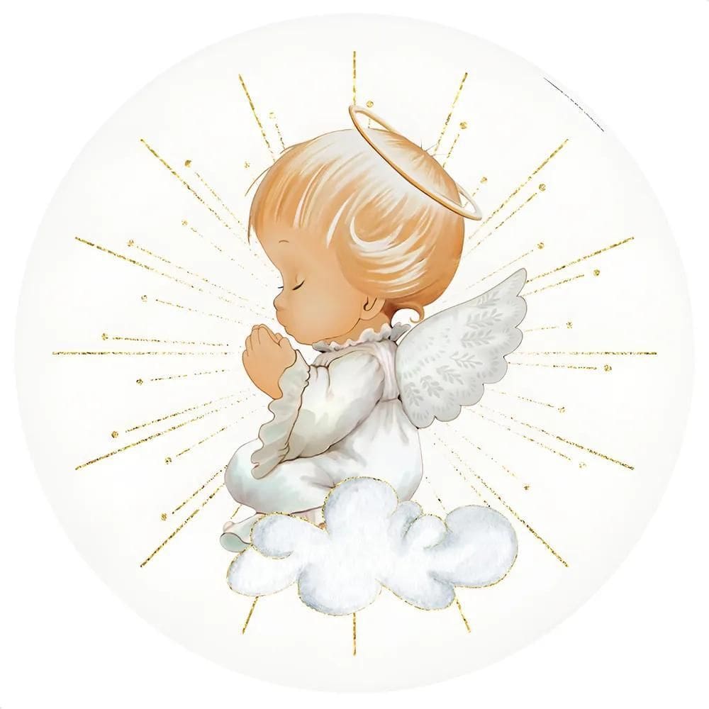 Painel Redondo Sublimado 1,5M Festa Tecid - Batizado Anjinho