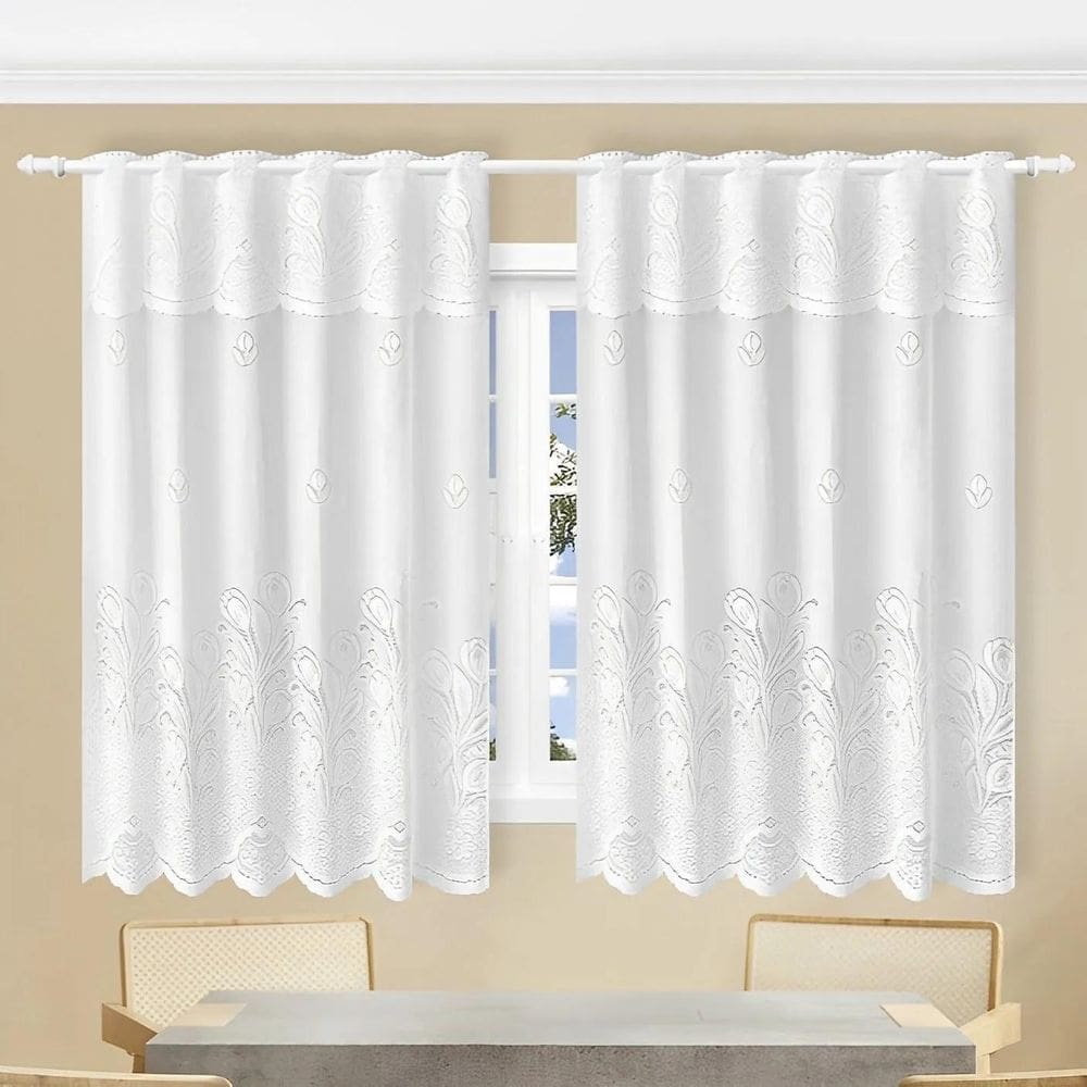 Cortina Renda Cozinha Tulipa Branca 2,00Larg X 1,50Alt