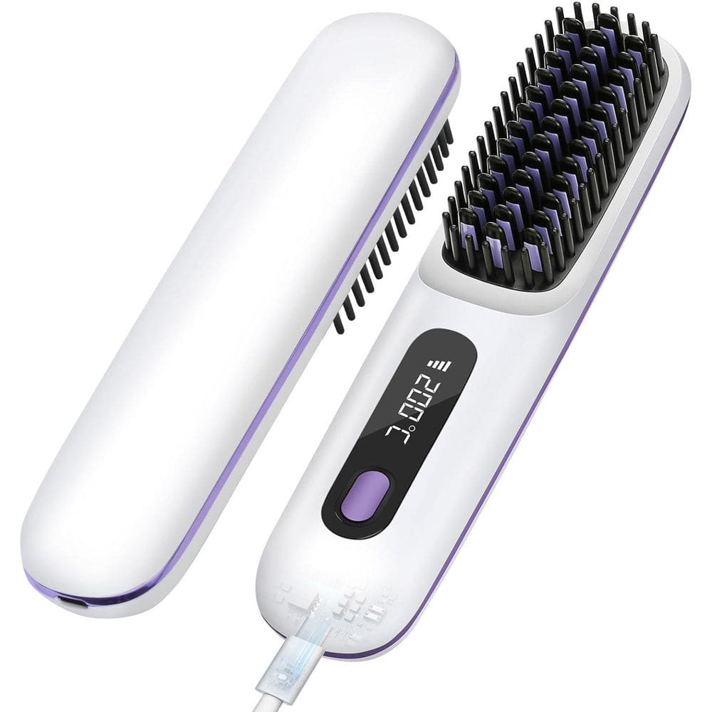 Mini Escova Alisadora Portátil Recarregável Com Visor De Led