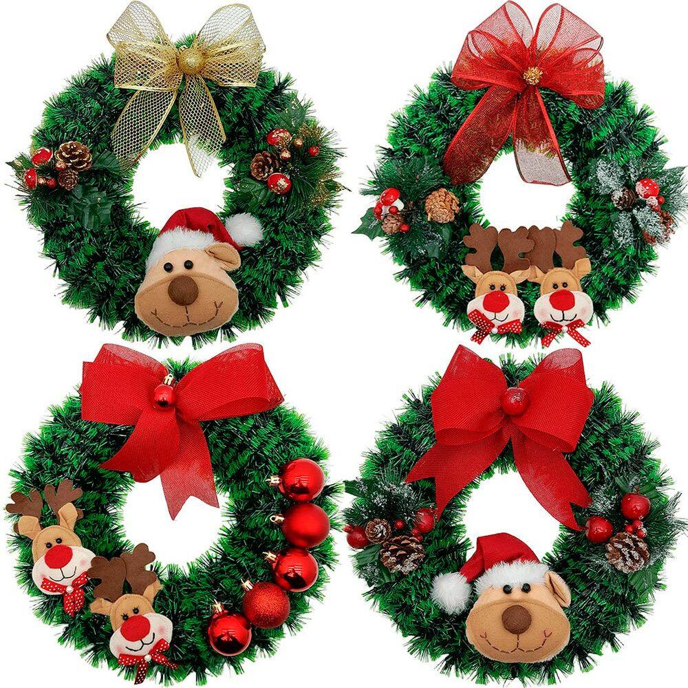 Guirlanda Natalina Decoração De Porta Noel Rena Urso De 40cm