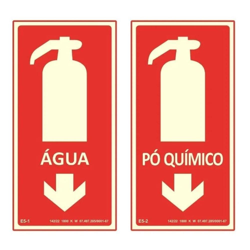 2X Placa De Sinalização De Extintor 1- Água / 1- Pó Químico