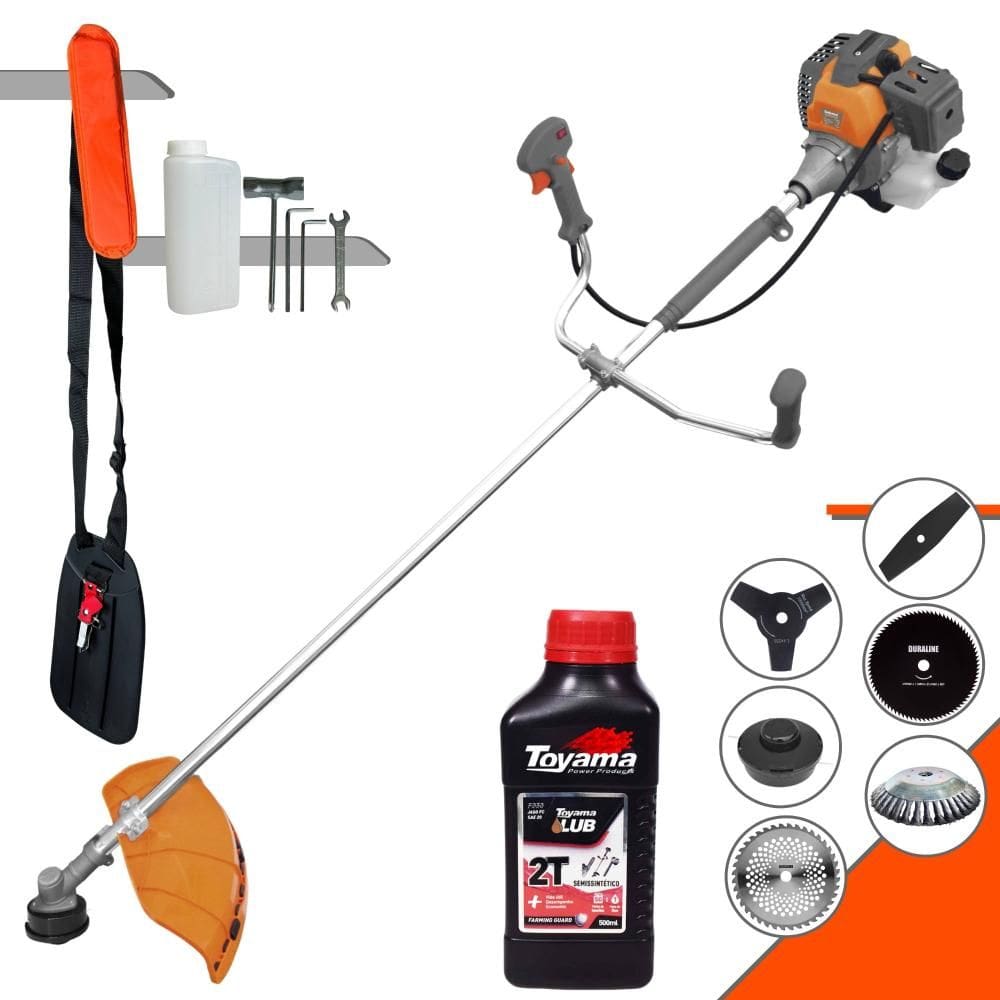 Cortador de Grama Profissional À Gasolina Tekna RL430P 43cc 1,7HP 10.000rpm Roçadeira Multifuncional Com 6 Opções de Cortes + ÓLEO TOYAMA 2T