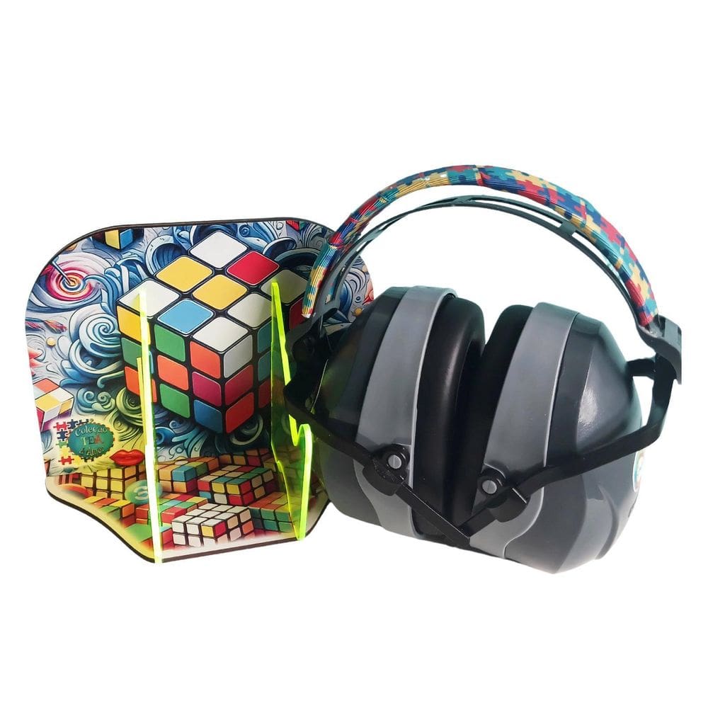 Suporte E Abafador De Ruido Cinza Autistas Cubo Mágico 26 Db