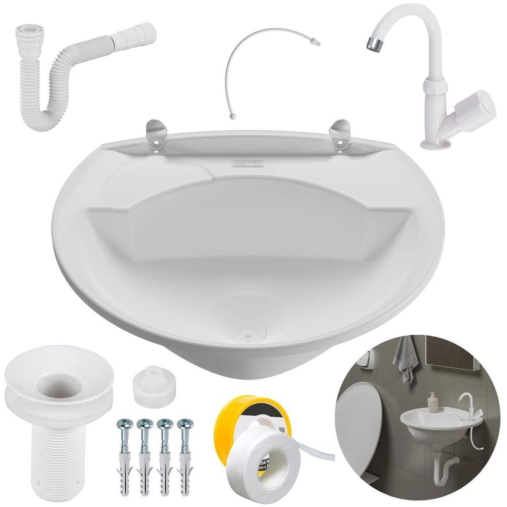 Pia 4L + Torneira Bica Móvel + Sifão + Engate + Veda Rosca