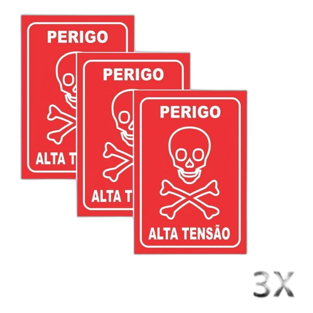 Kit 3 Placa Aviso Sinalização Perigo Alta Tensão 20X14,5 Cm
