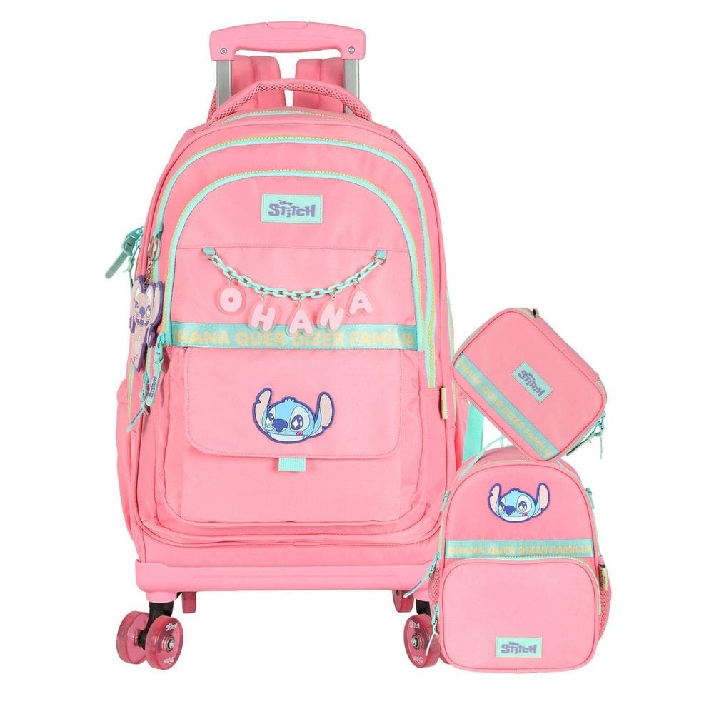 Kit Lilo Stitch Mochila 4 Rodas + Lancheira + Estojo Box