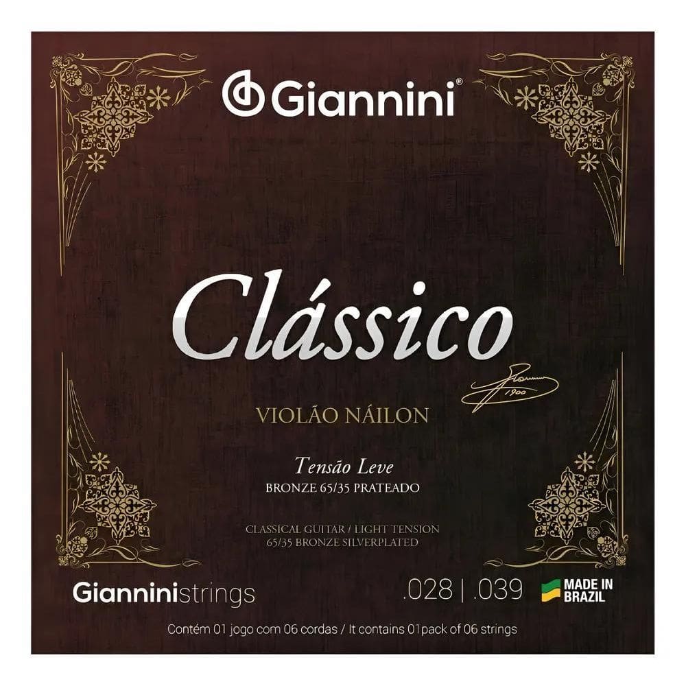 Jogo De Cordas Violão Náilon Giannini Clássico Tensão Leve