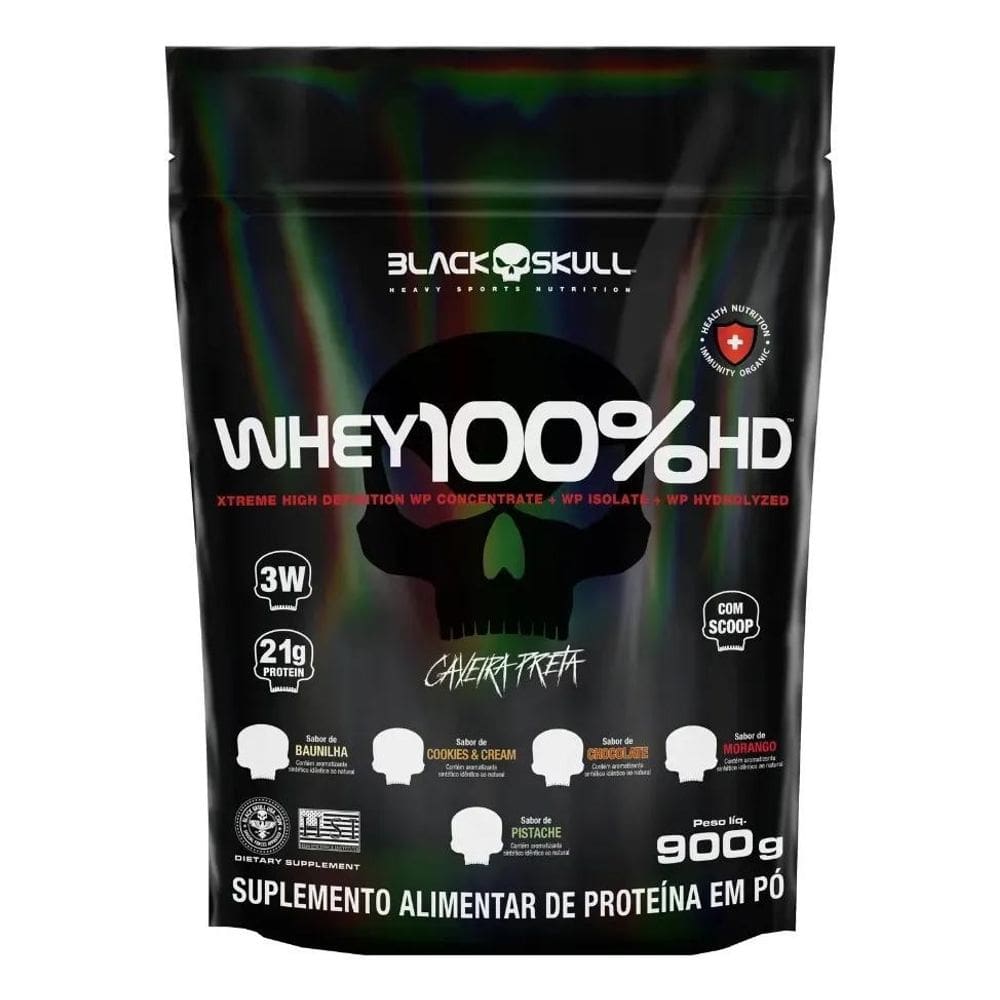 2X Whey 100% Hd 900G Concentrado E Isolado Black Skull Sabor