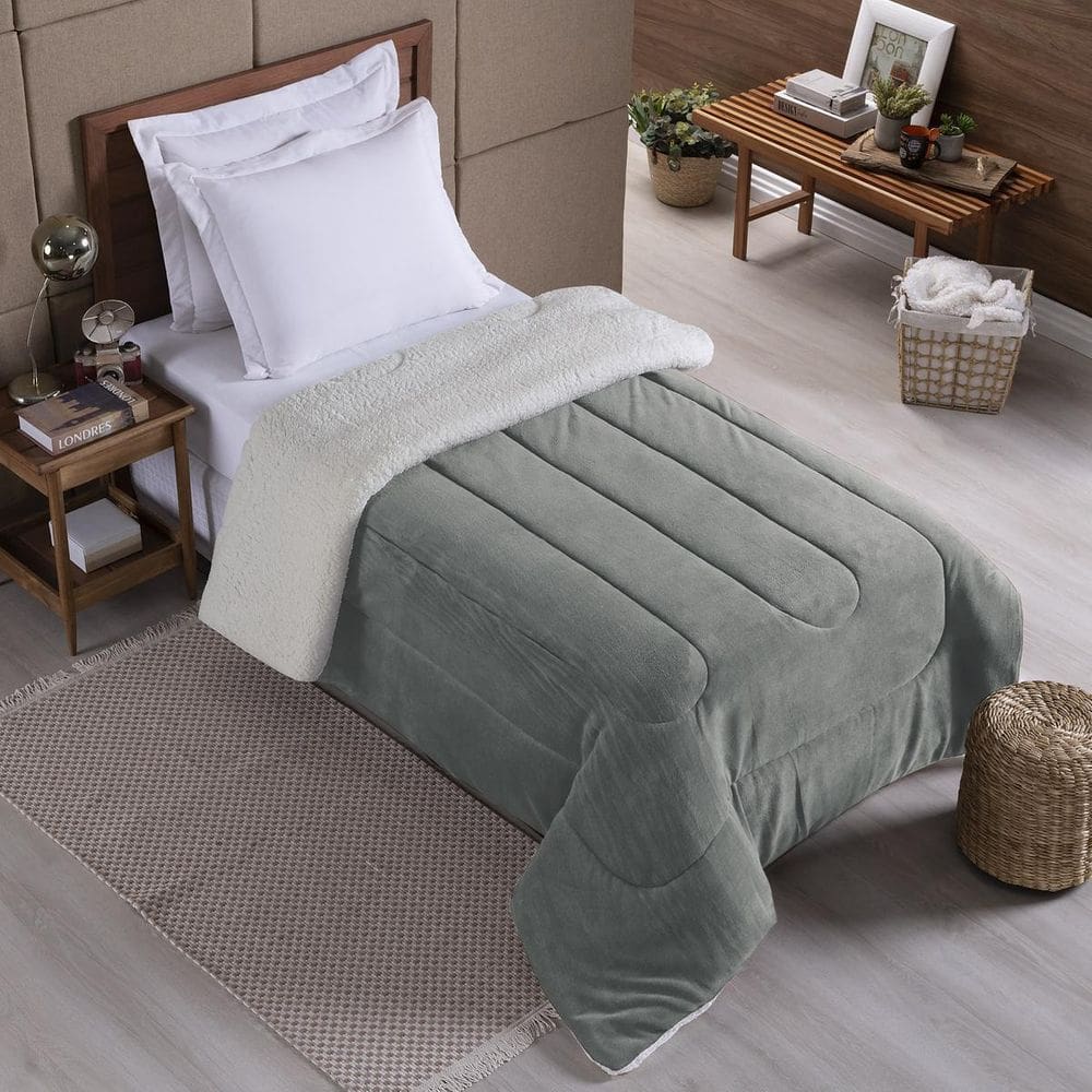 Coberdrom Fleece Soteiro Com Sherpa Noruega Cinza 1 Peça