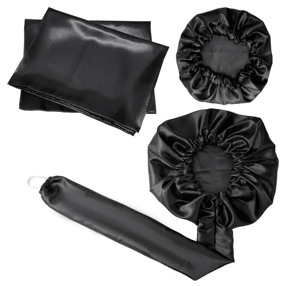 Kit Touca Difusora + 1 Touca + 2 Fronhas Cetim Seda Preta