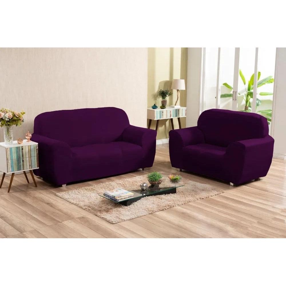 Um Jogo De Capa Sofá Lisa 2 E 3 Lugares Cor Violeta
