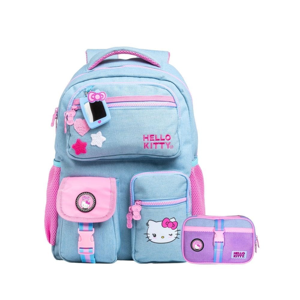 Kit Hello Kitty Jeans Mochila Rodas + Estojo Box