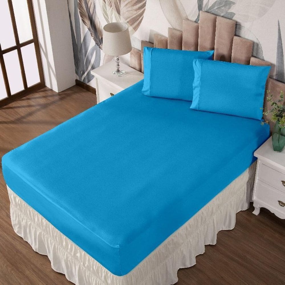 Jogo De Cama Queen Lençol E Fronha Prático Malha Lisa 3 Pç