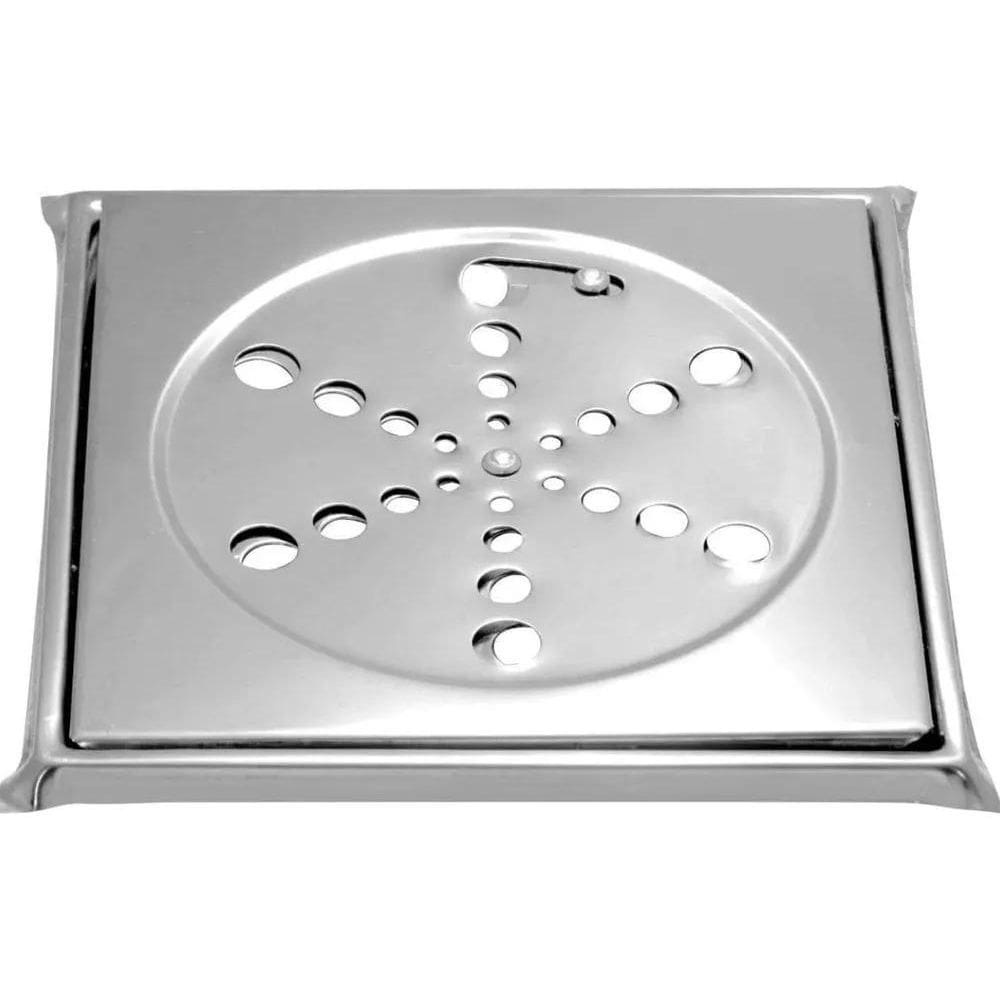 2X Ralo Tampa Grelha Quadrada 15Cm Inox Rotativa Com Caixilh