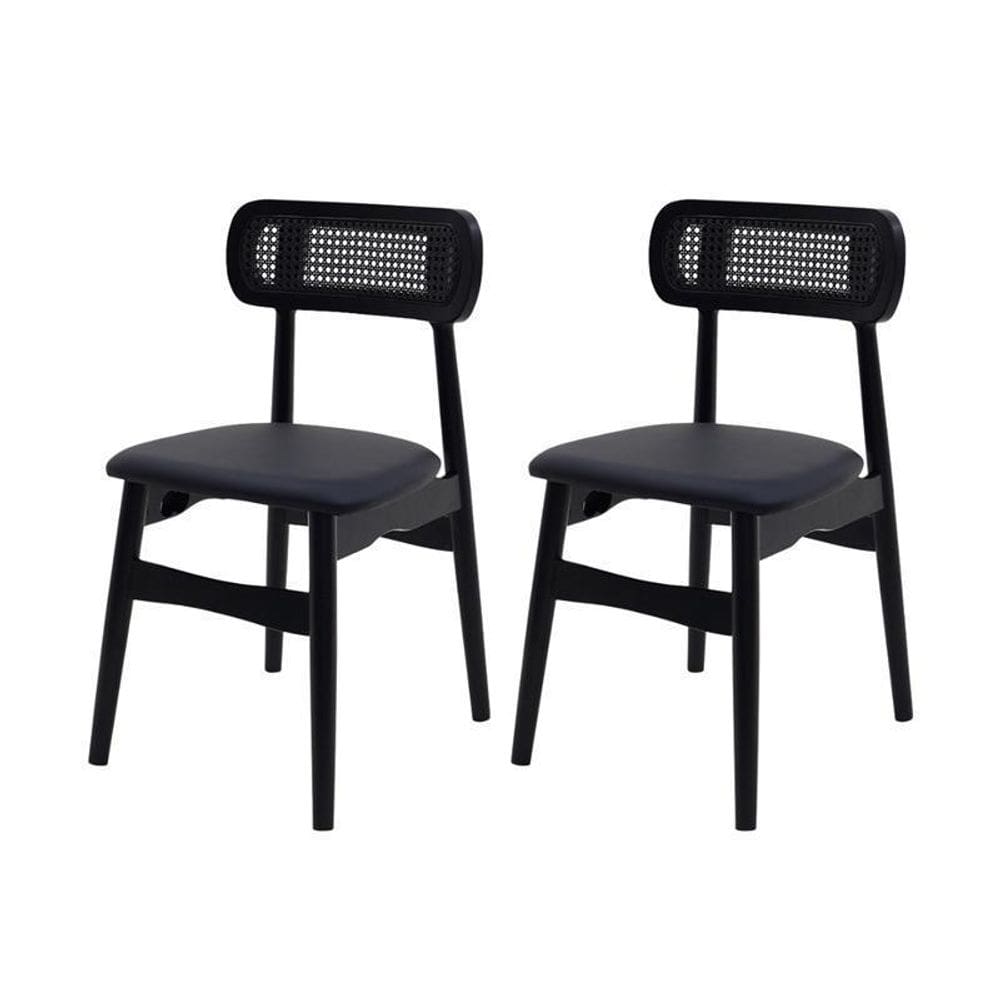 Kit 2 Cadeiras Jantar Rainer Assento Estofado Preto Madeira