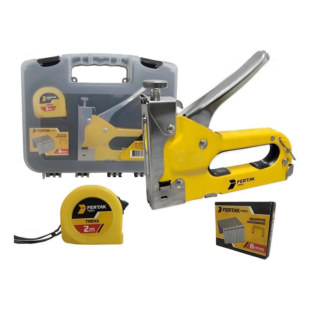 Grampeador Tapeçaria Manual Com Maleta + Trena + 500 Grampos