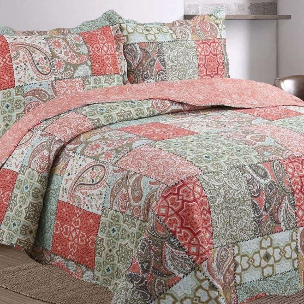 Kit Cobre Leito Colcha Mix King Estampado Dupla Face Floral