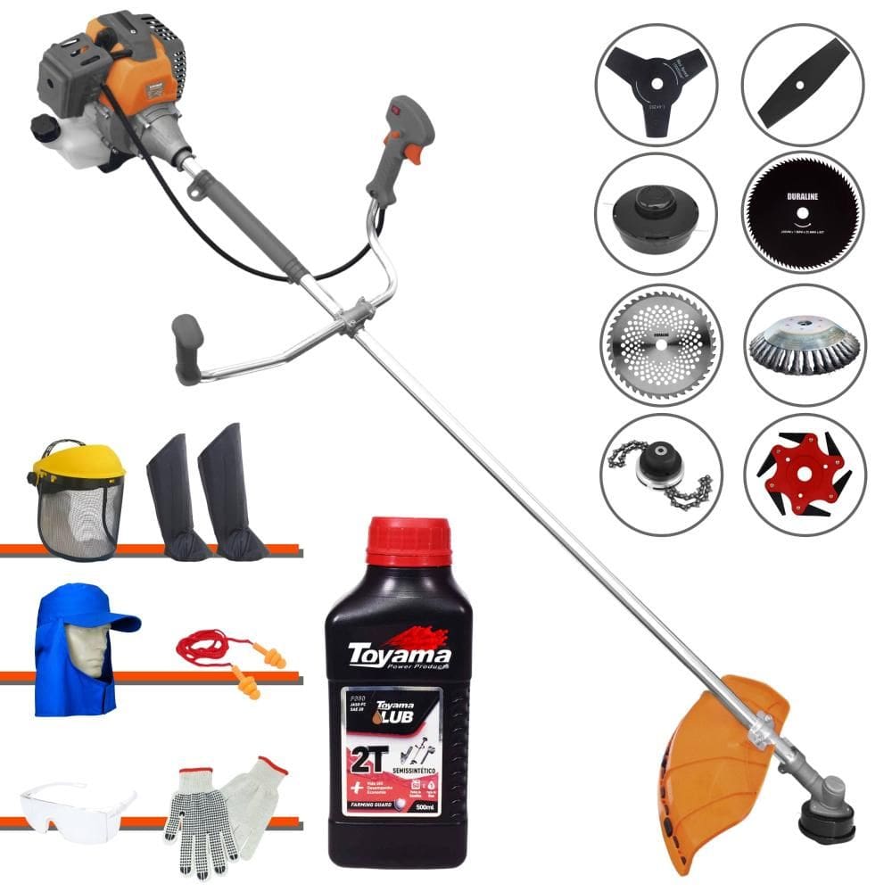 Roçadeira Lateral Tekna RL430P À Gasolina 43cc 1,7HP Para Todos os Tipos de Trabalho Com Carretel + Kit de 7 Opções de Cortes + EPI + ÓLEO TOYAMA