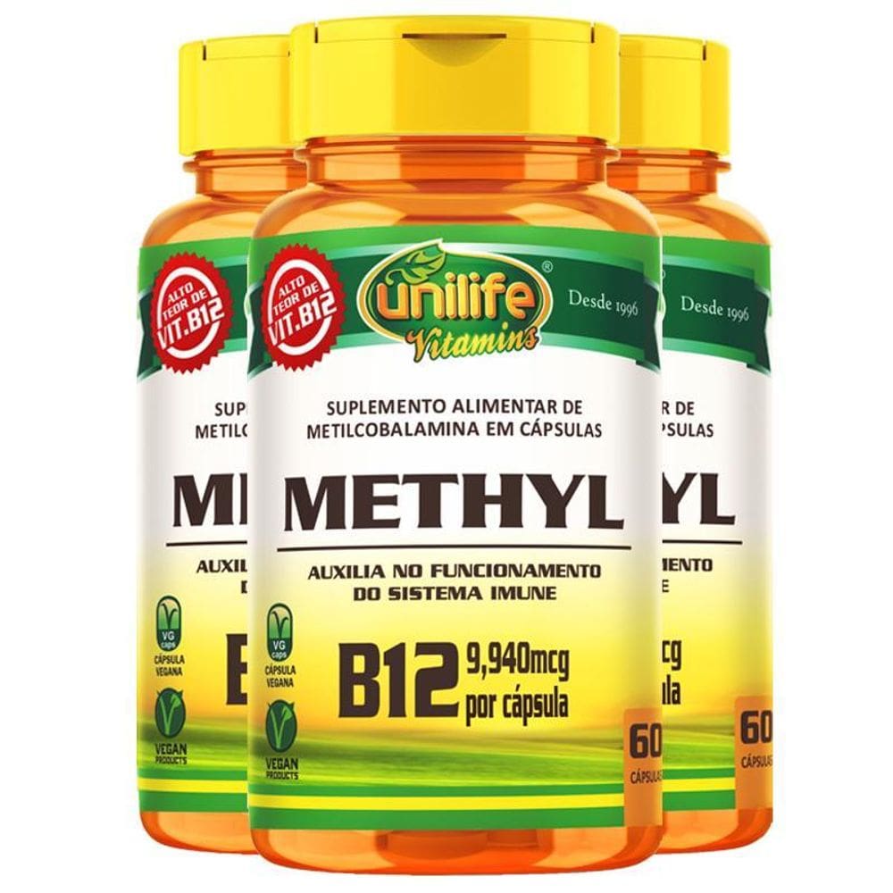 Kit 3 Vitamina B12 Methyl Unilife 60 Cápsulas