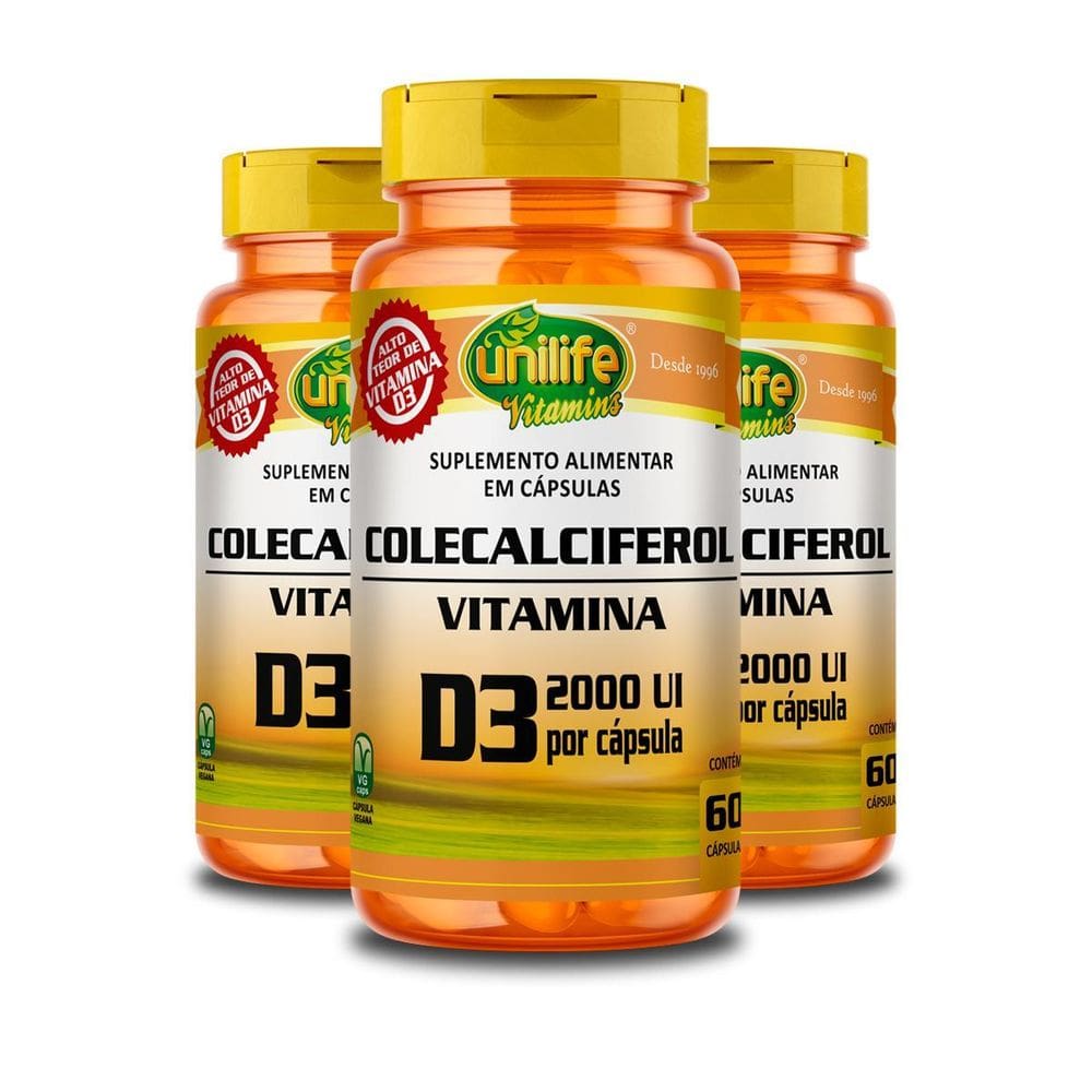 Kit 3 Vitamina D3 2000 Ui Colecalciferol Unilife 60 Cápsulas