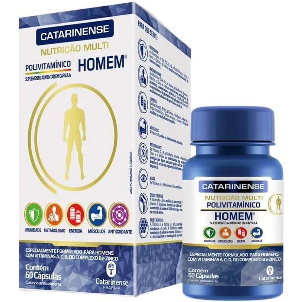 2X Polivitamínico Homem 60 Cápsulas - Catarinense Pharma Sab