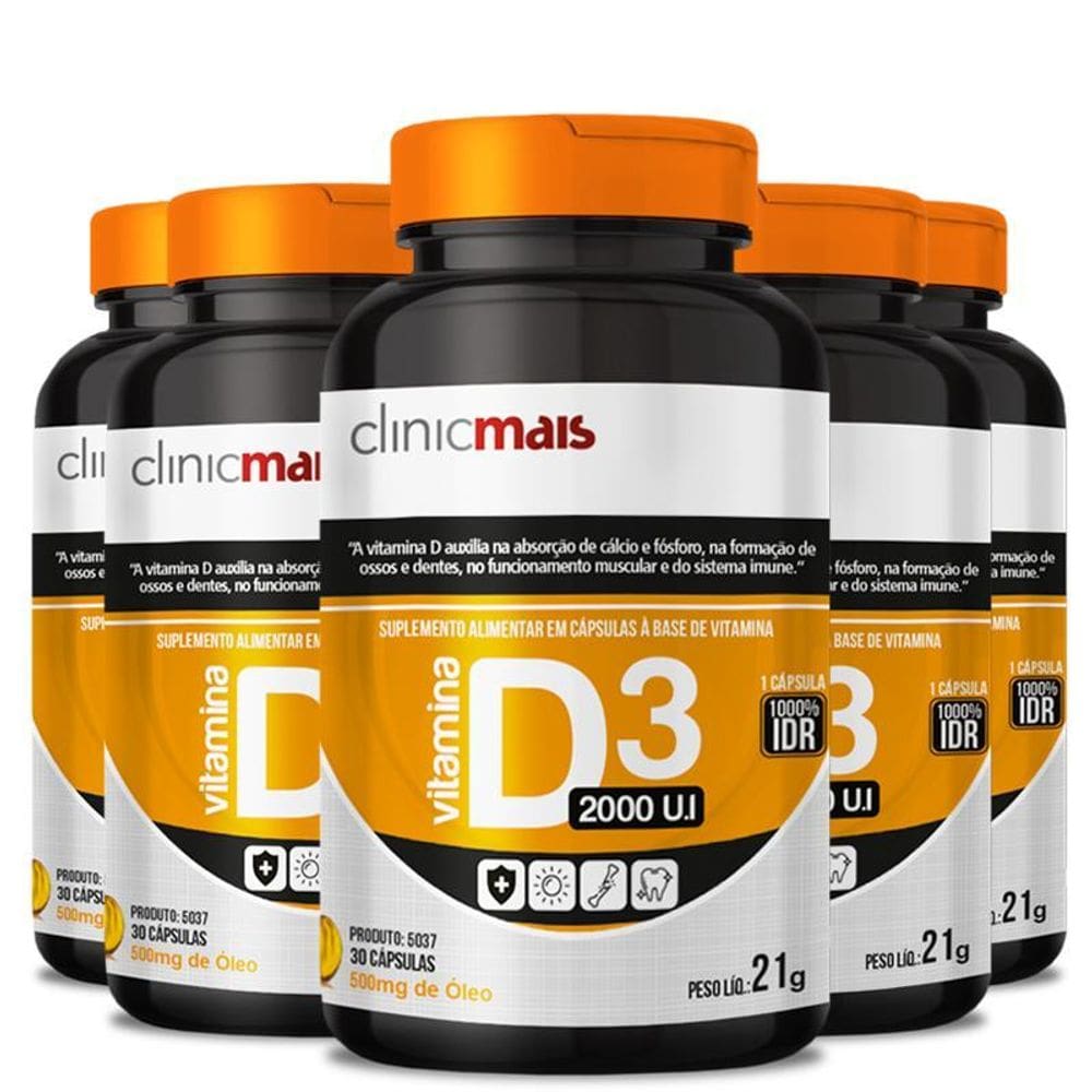 Kit 5 Vitamina D3 2000 U.I 500Mg Clinicmais 30 Cápsulas