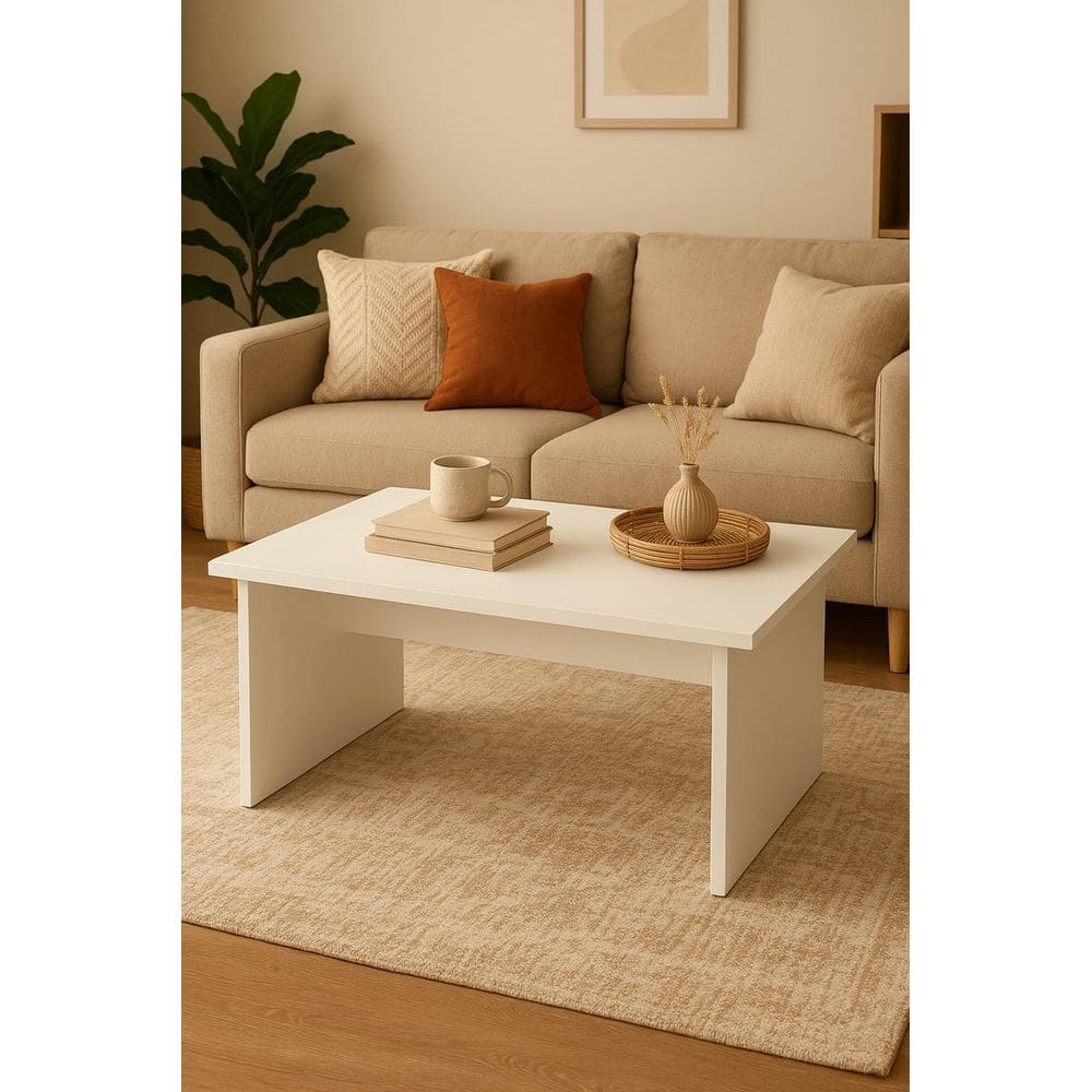 Mesa De Centro Basic Mdf Branco Fosco Moderna Compacta