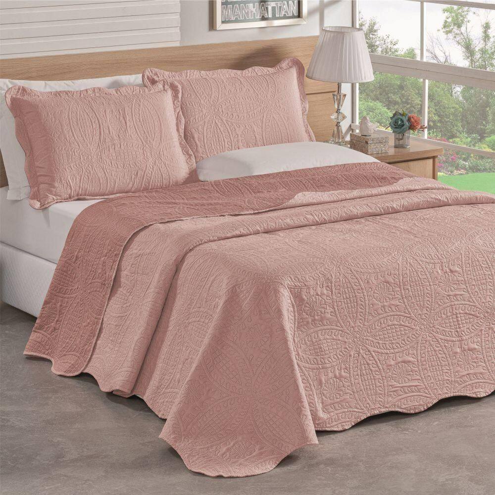 Colcha Queen Bella Dupla Face 03 Peças - Rosê