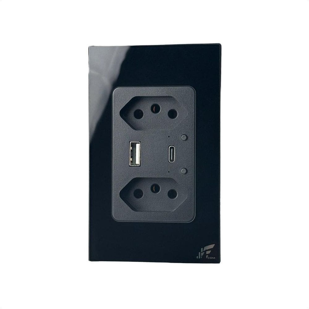 Tomada Inteligente Wi-Fi Usb-C Usb-A Dupla Jwcom Preto