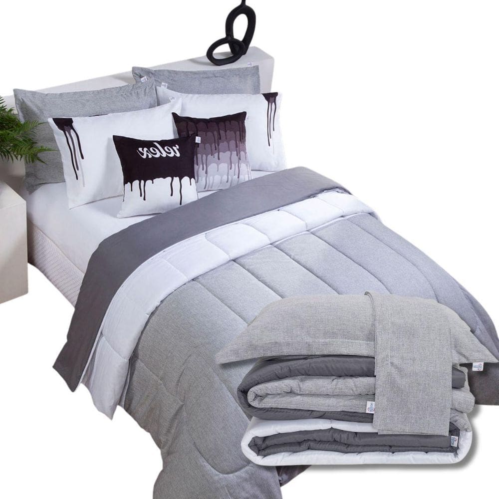 Kit 7 Pçs Edredom Queen Colorful Linho Hipercal 400 Fios