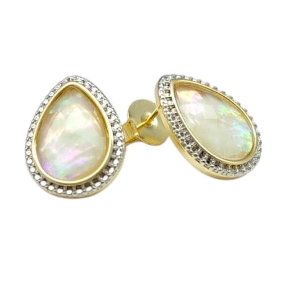 Brinco Pedra Concha Nautilus Dour E Ródio Branco Lizzy Fatin