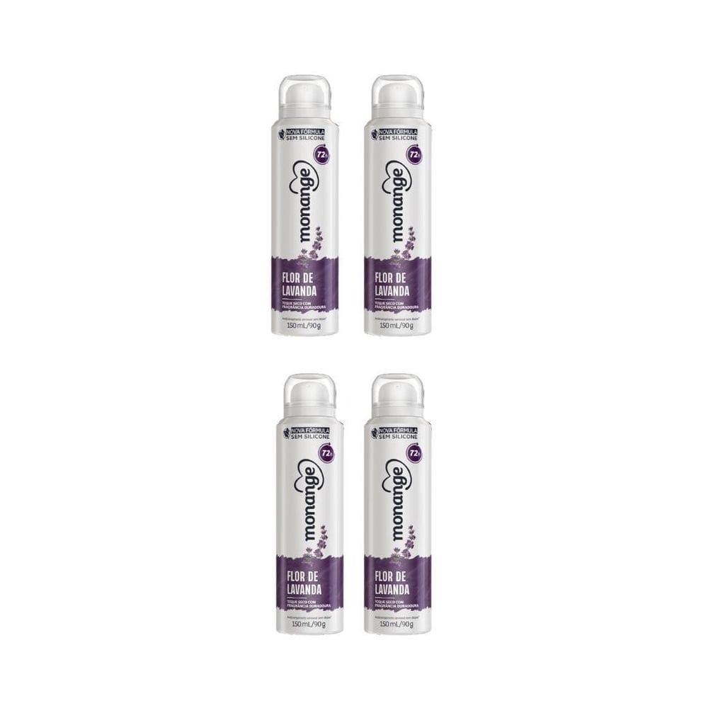 Desodorante Aero Monange 150Ml Flor De Lavanda-Kit C/4Un