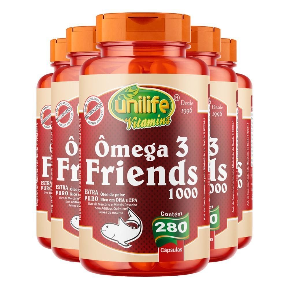Kit 5 Ômega 3 Friends Óleo De Peixe 280 Cápsulas Unilife