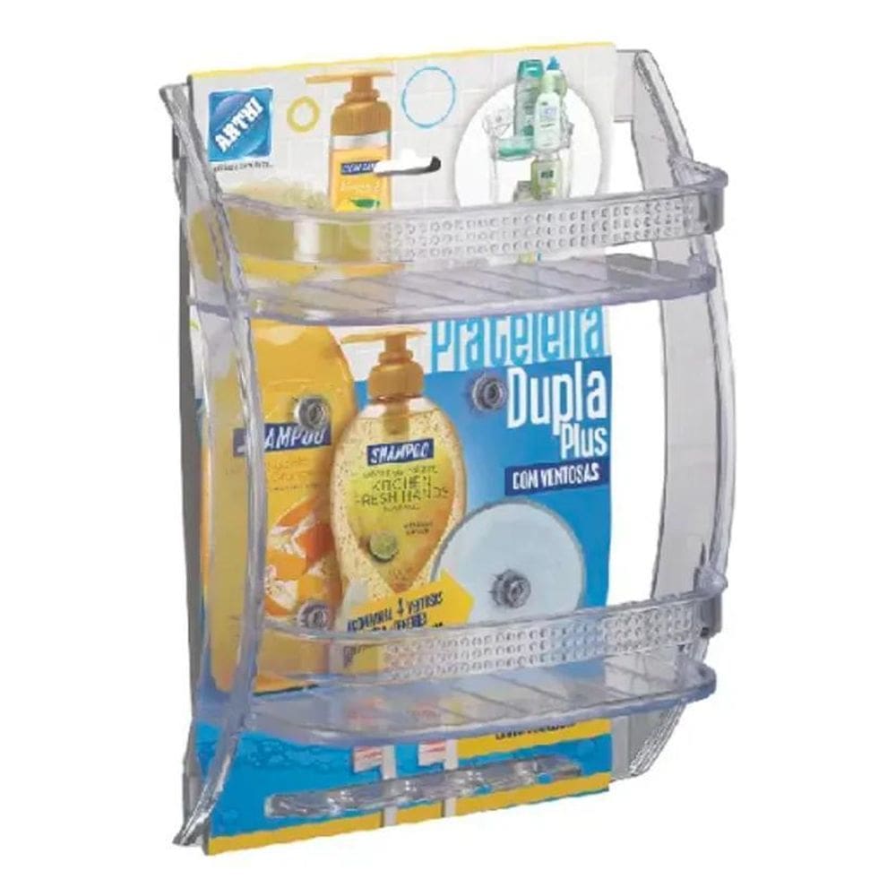 2X Prateleira Dupla Plus Porta Shampoo Com Ventosas Arthi
