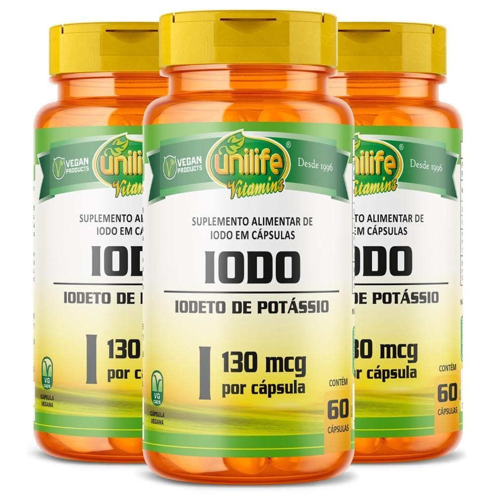 Kit 3 Iodo Iodeto De Potássio Unilife 60 Cápsulas