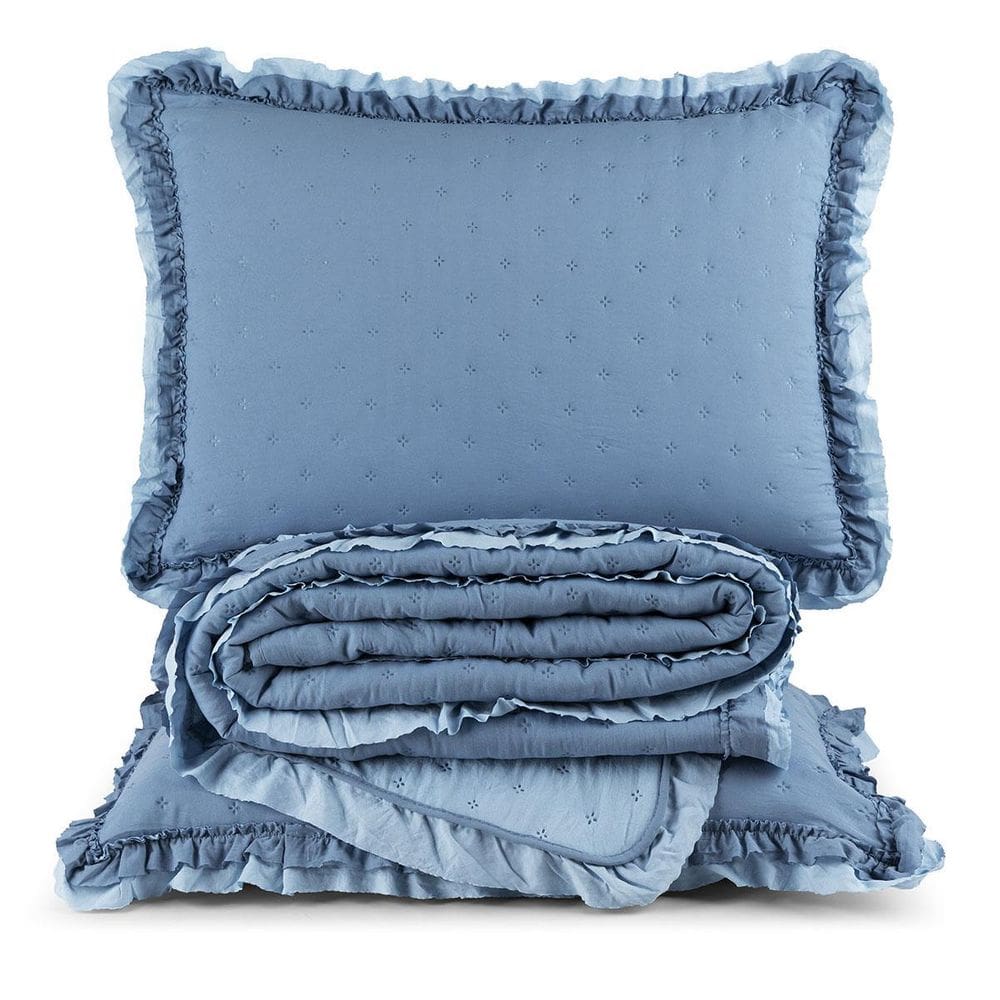 Kit Colcha Vitta Queen Matelado Babadinhos 200 Fios 3Pç Azul