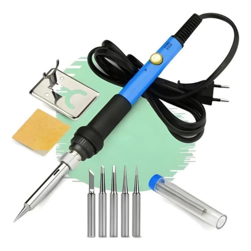 2X Kit Ferro De Solda 60W Estanho Com Fluxo De Solda 6 Ponta