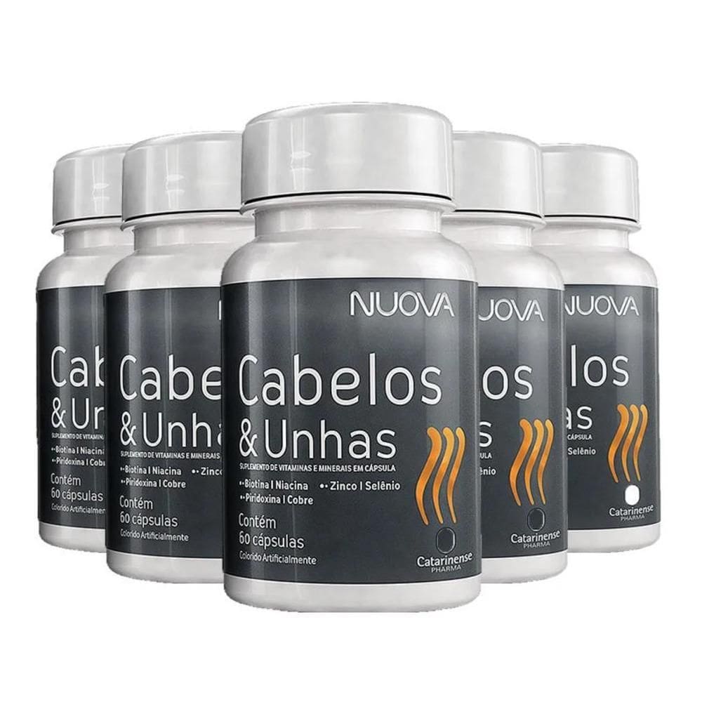 Kit 5 Nuova Cabelos E Unhas Biotina Catarinense 60 Cápsulas