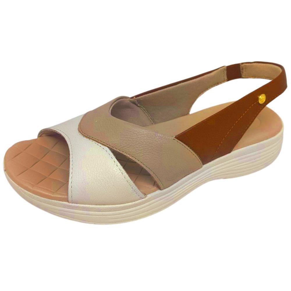 Sandália Feminina Couro Anabela Baixa Prática Comfortflex