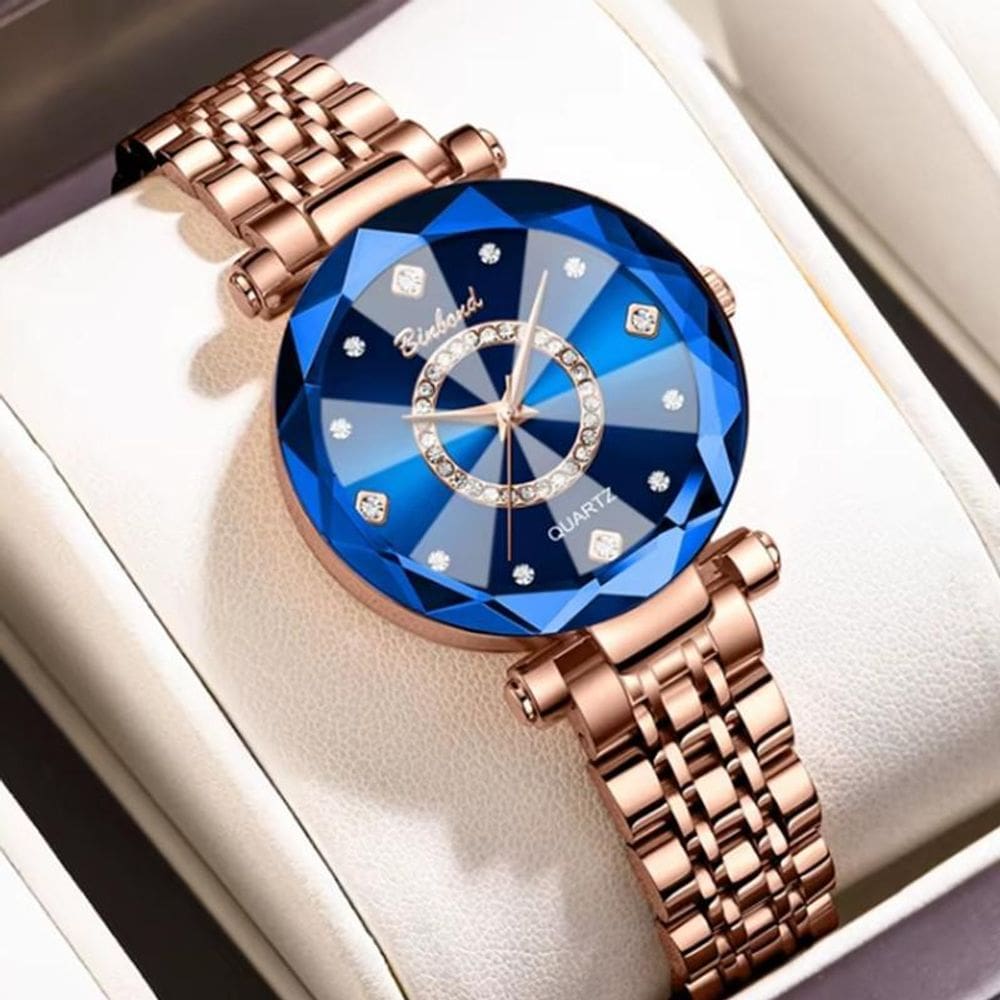 Relógio Feminino Rosé Binbond Aço Inox Cristal Lapidado