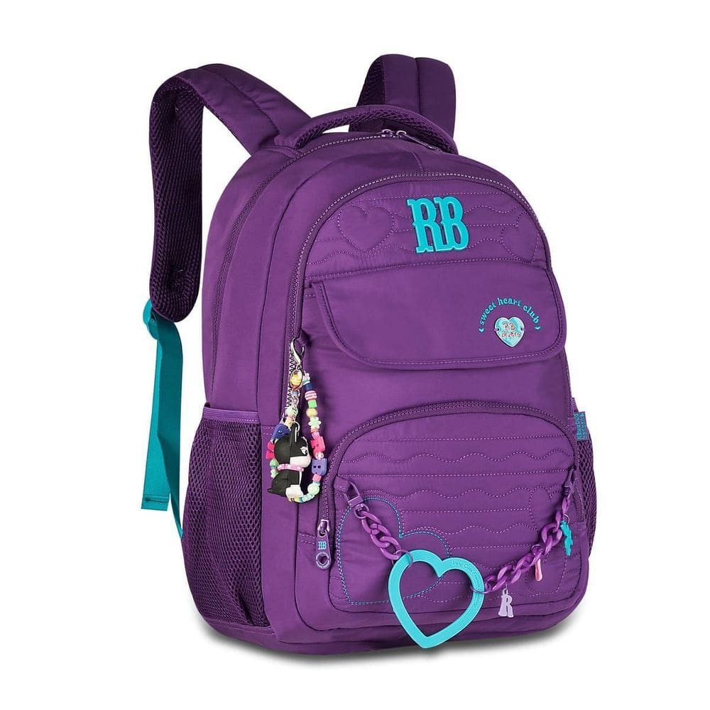 Mochila Rebecca Bonbon Escolar Juvenil Com Corações Roxo