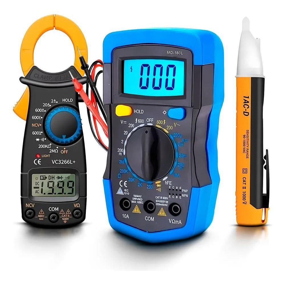 2X Multimetro Digital + Caneta Tensão +Alicate Amperimetro K