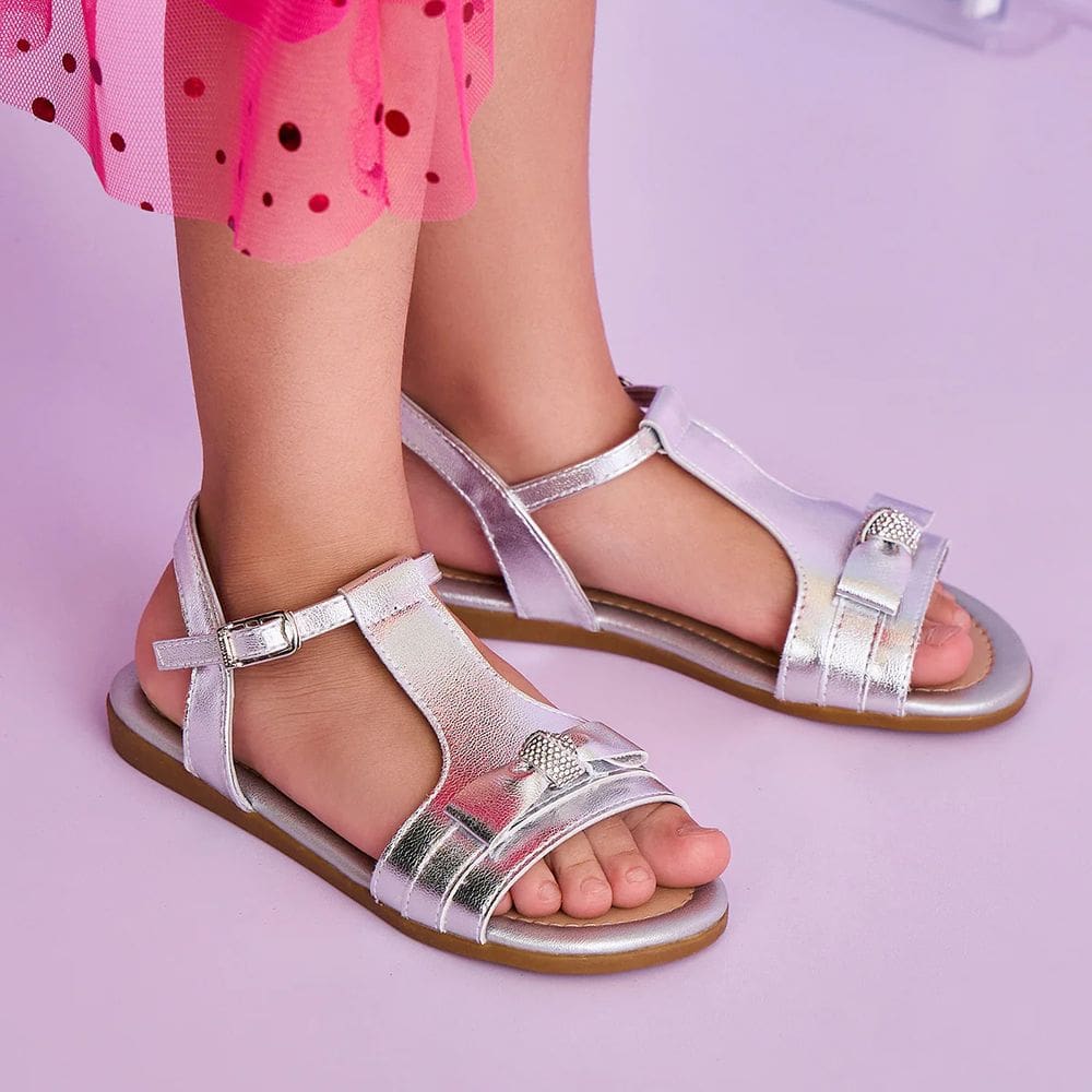 Sandália infantil primeiros passos Pampili Mili laço prata