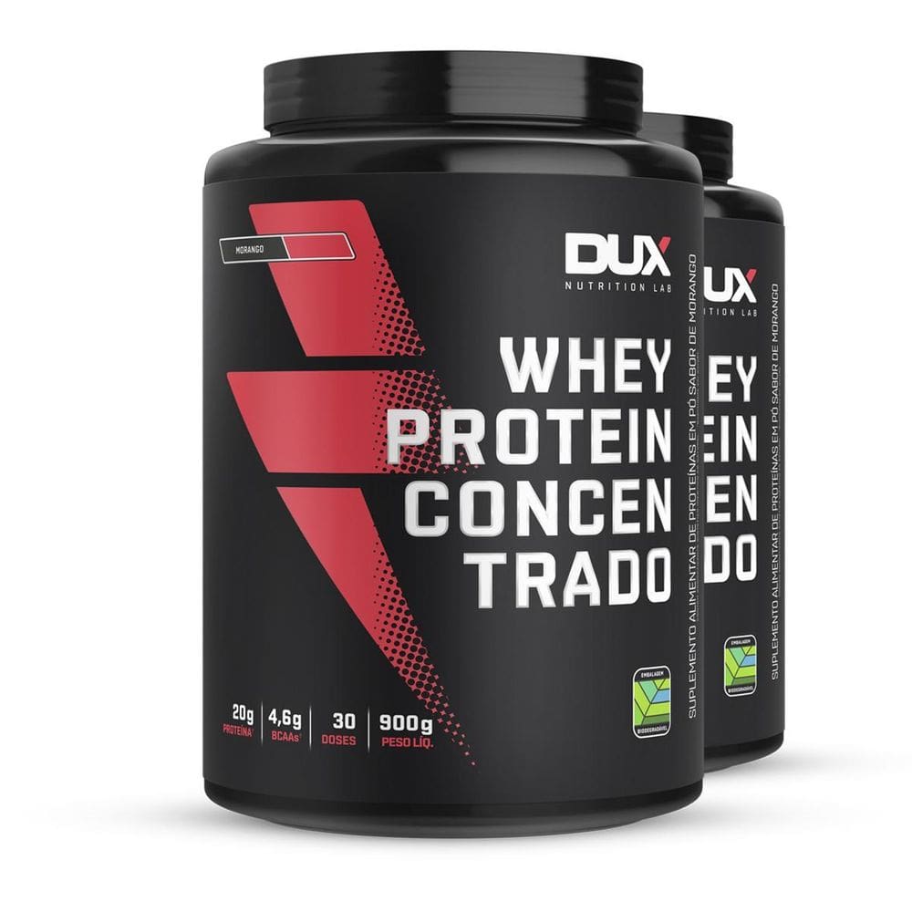 Kit 2 Whey Protein Concentrado Dux Morango 900G