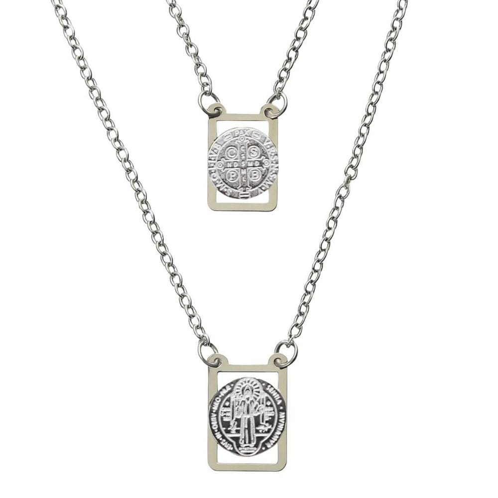 Escapulário São Bento Aço Inox Recortado 1,50X32 Cm