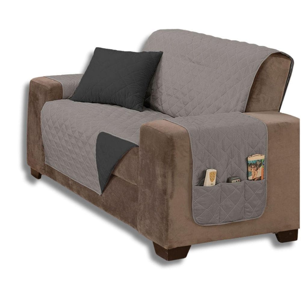 Capa De Sofá 2 Lugares Manu Matelada Dupla Face Com Bolsos